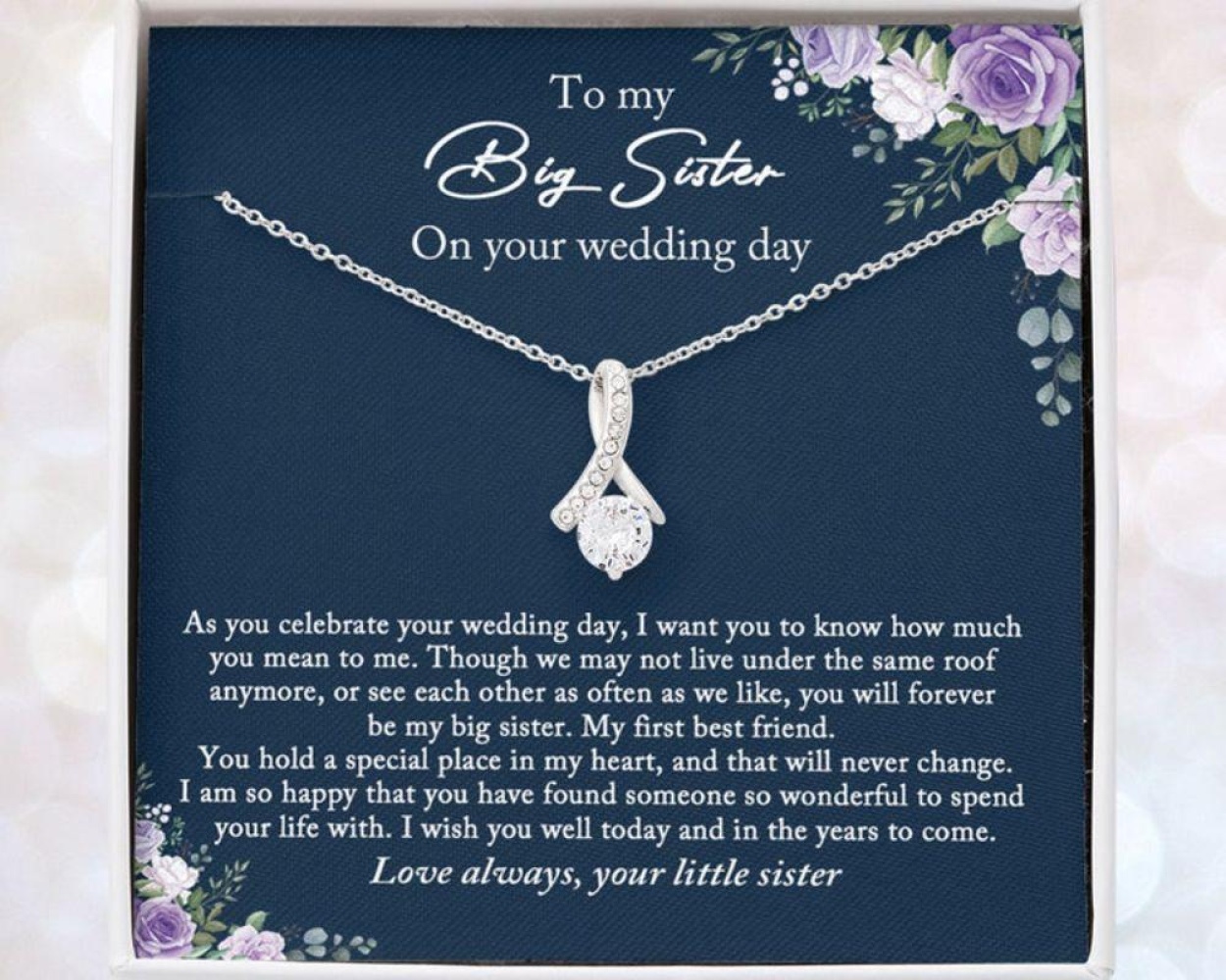 Sister Necklace, Bride Necklace Gift From Sister, Big Sister Wedding Day Gift, Little Sister To Bride