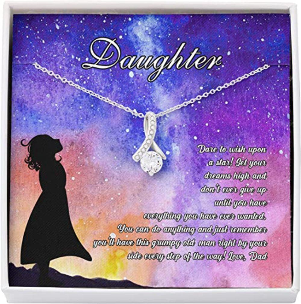 Daughter Necklace Gift From Dad, Wish Upon Star Never Give Up Right Side Love Necklace