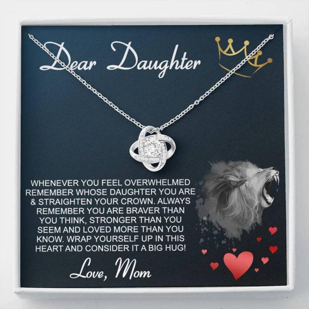 Daughter Necklace, Dear Daughter "Crown" Love Knot Necklace Gift From Dad Mom