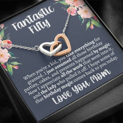 Mom Necklace, Mom 50th Birthday Gift, Gift For Mom Turning 50, Fantastic Fifty Necklace