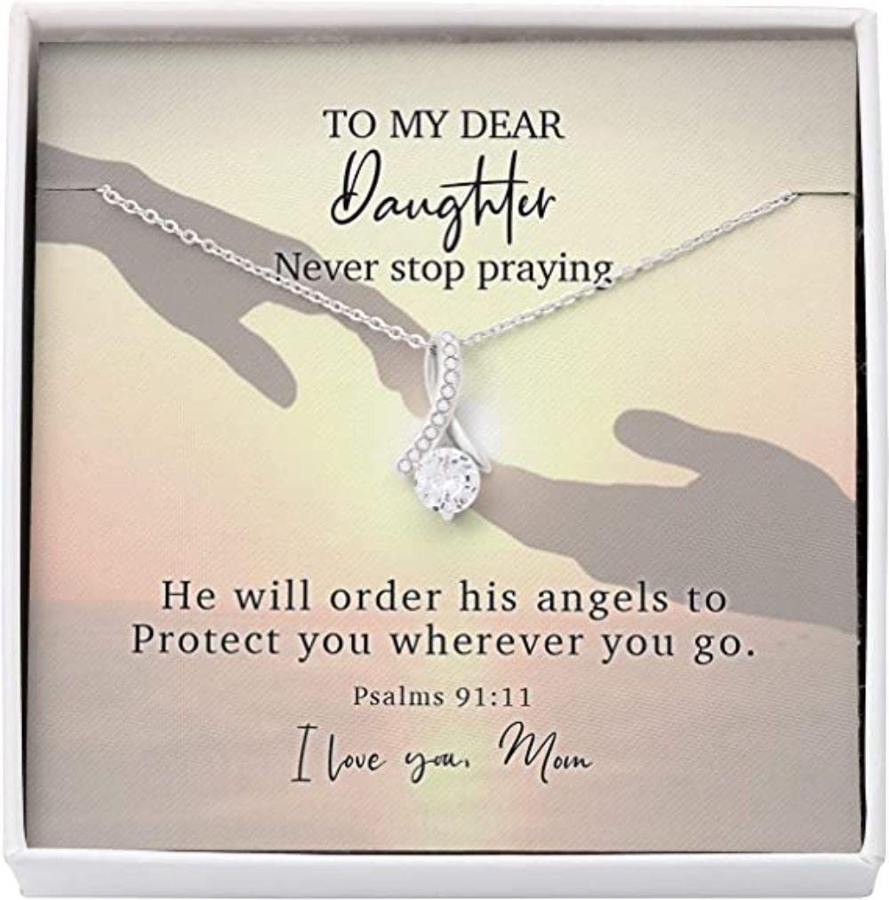 Daughter Necklace, Mom Necklace, Mother Daughter Necklace, Dear Angel Protect Wherever Psalms 91:11