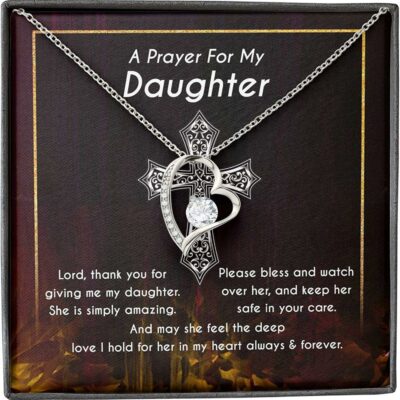 Daughter Necklace, Mother/ Daughter Necklace From Dad, Keep Safe Feel Love Cross Pray Lord