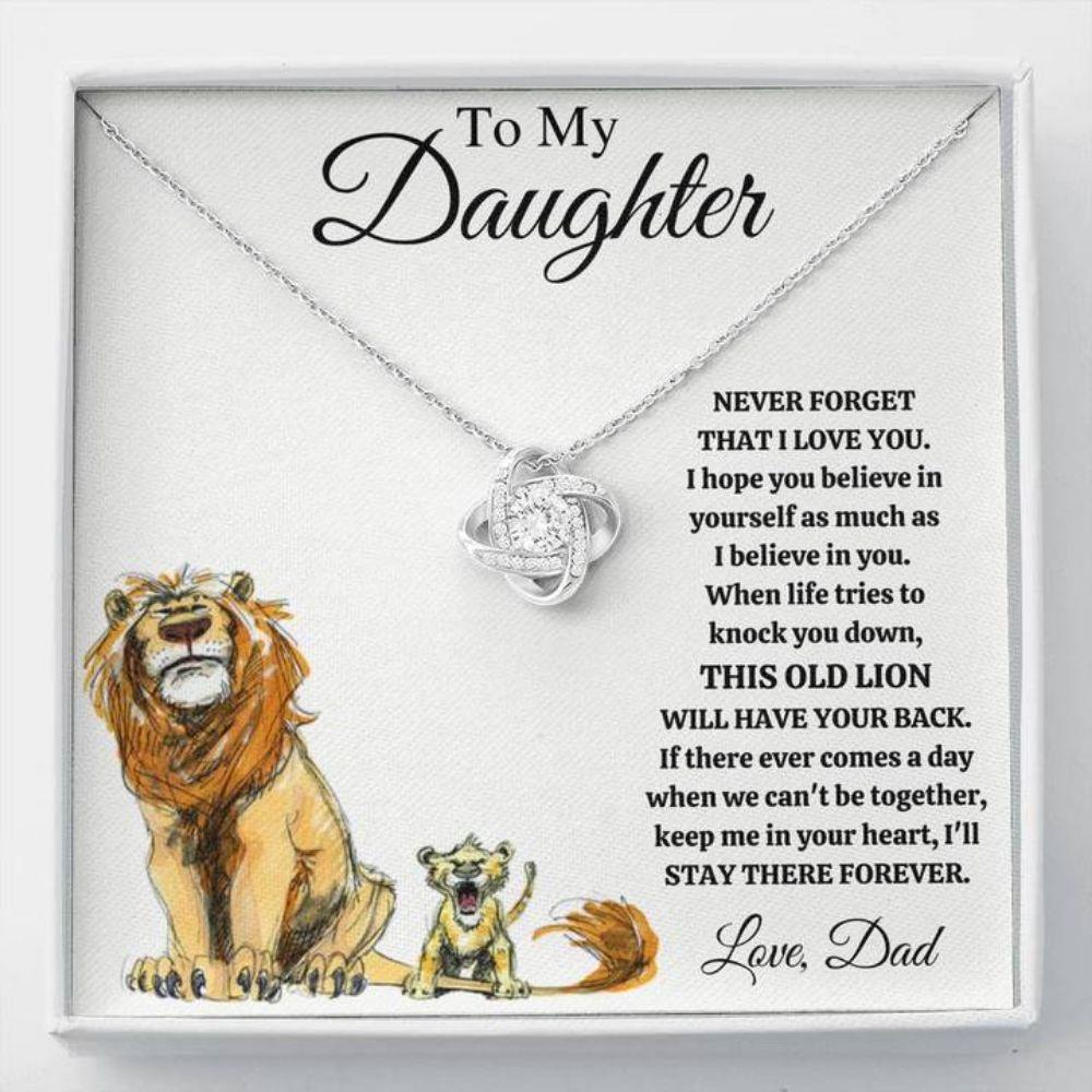 Daughter Necklace, To My Daughter "This Old Lion - Drawing" Love Knot Necklace Gift From Dad Mom