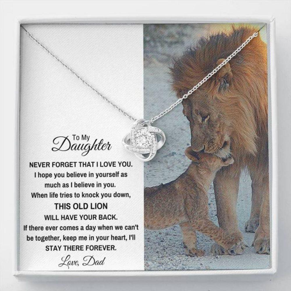 Daughter Necklace, To My Daughter "This Old Lion" Love Knot Necklace Gift  From Dad Mom