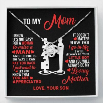 Mom Necklace, To My Mom Little Boy Love Knot Necklace Gift For Mom From Son