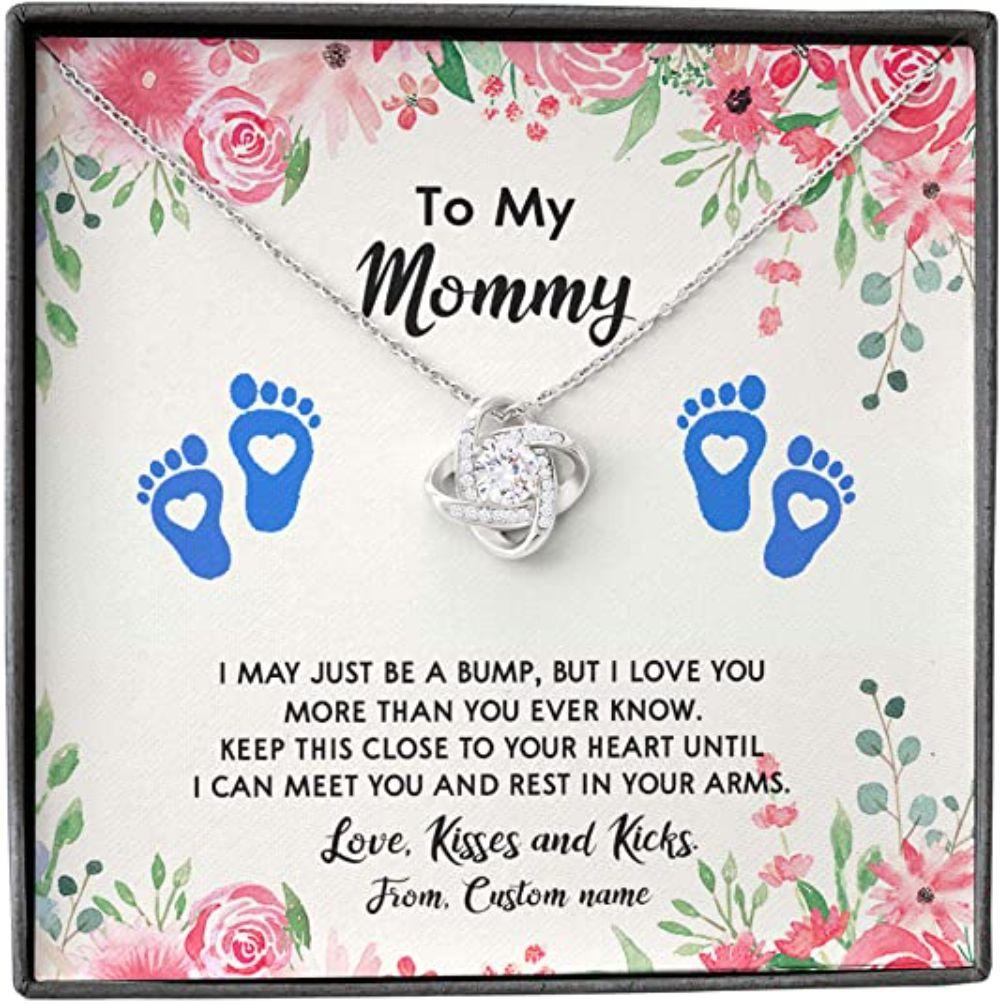 Mom Necklace, To My Mommy From Custom Name Bump Close Heart Rest Arm Kiss Flower