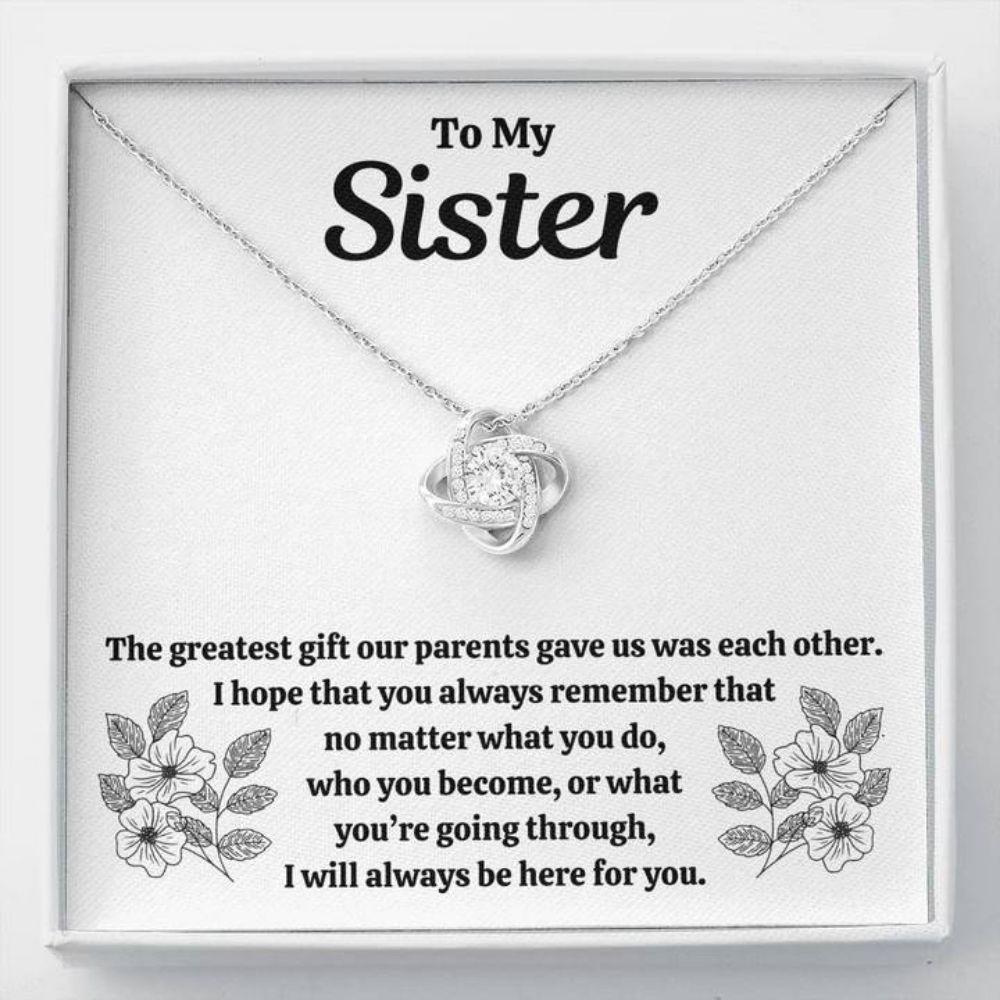Sister Necklace, To My Sister Necklace "Our Parents" Love Knot Necklace Gift