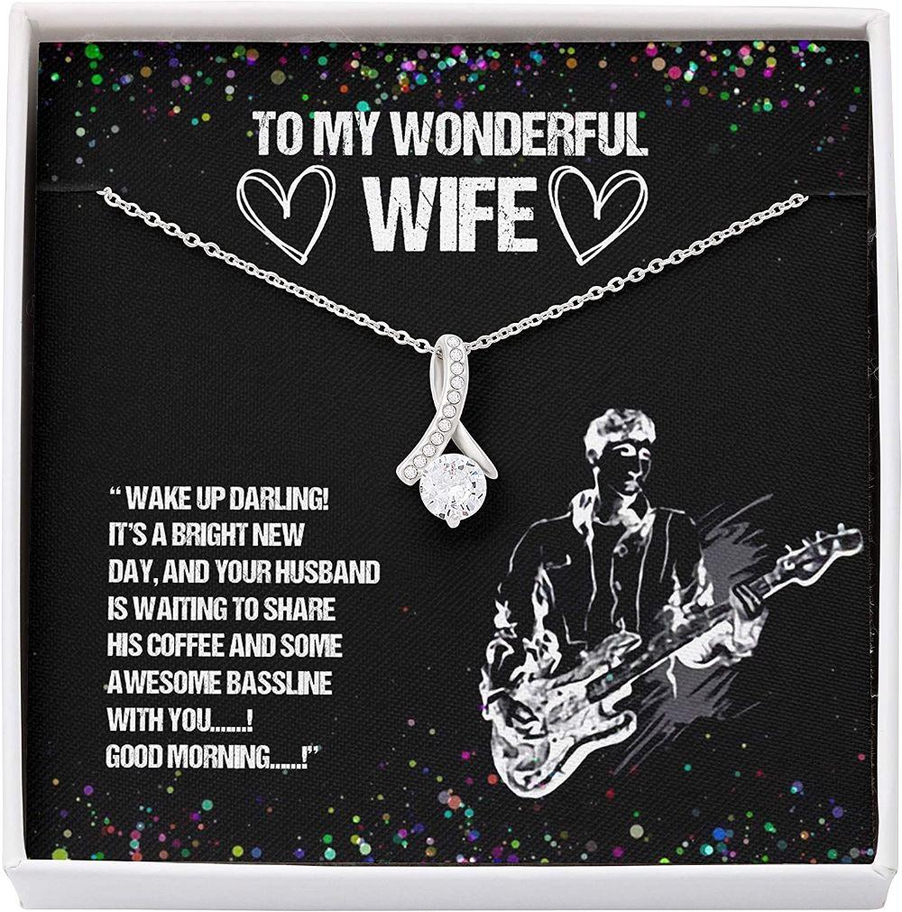 Wife Necklace Gift For Her From Husband, Guitar Bassline Good Morning Wake Up Share Necklace