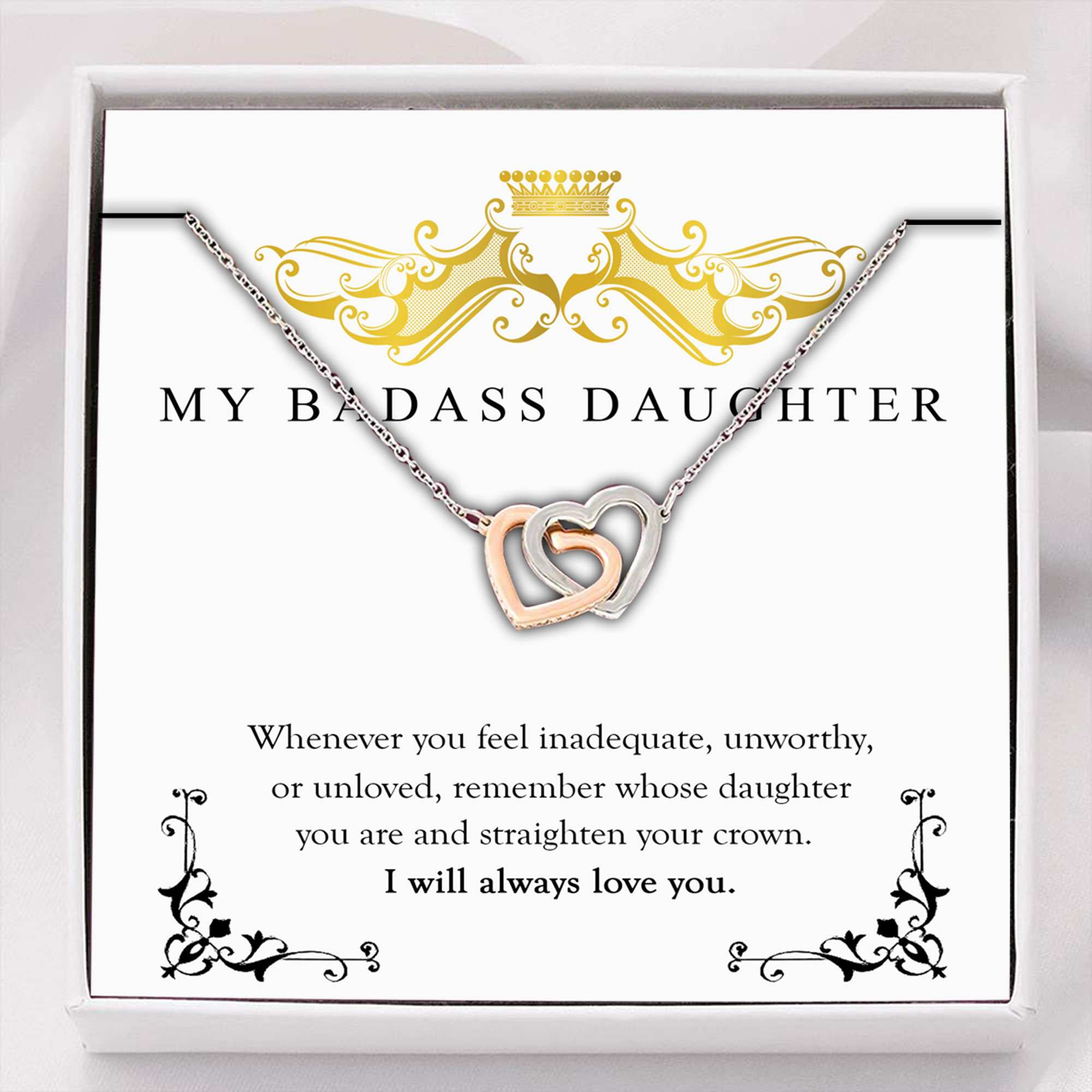 To My Badass Daughter Live Your Dream Interlocking Hearts Pendant Necklace  - Crown Daughter Necklace From Mom | CubeBik