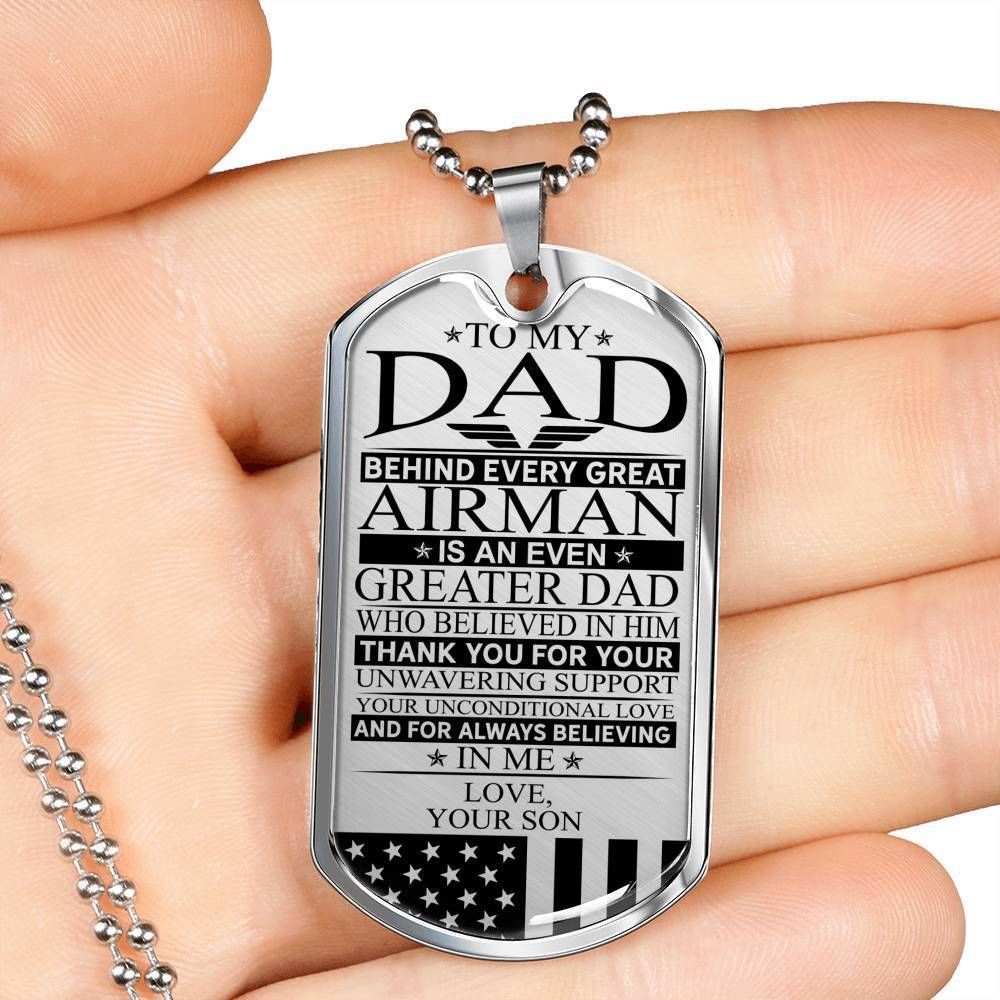 Dad Dog Tag Father's Day Gift, Custom Airman's Dad Unconditional Love Dog Tag Military Chain Necklace Dog Tag Military
