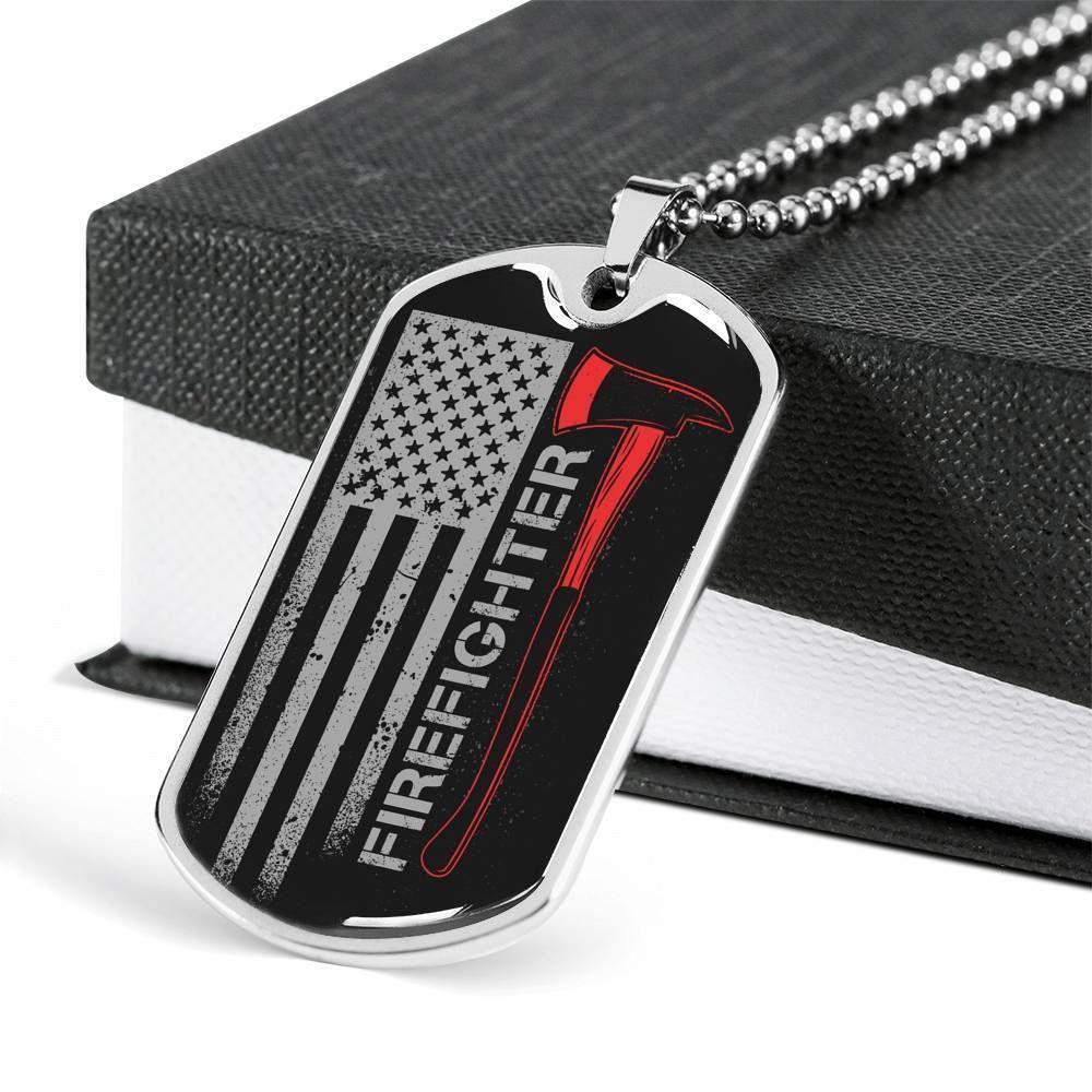 Dad Dog Tag Father's Day Gift, Custom American Firefighter Dog Tag Military Chain Necklace For Firefighter Dog Tag
