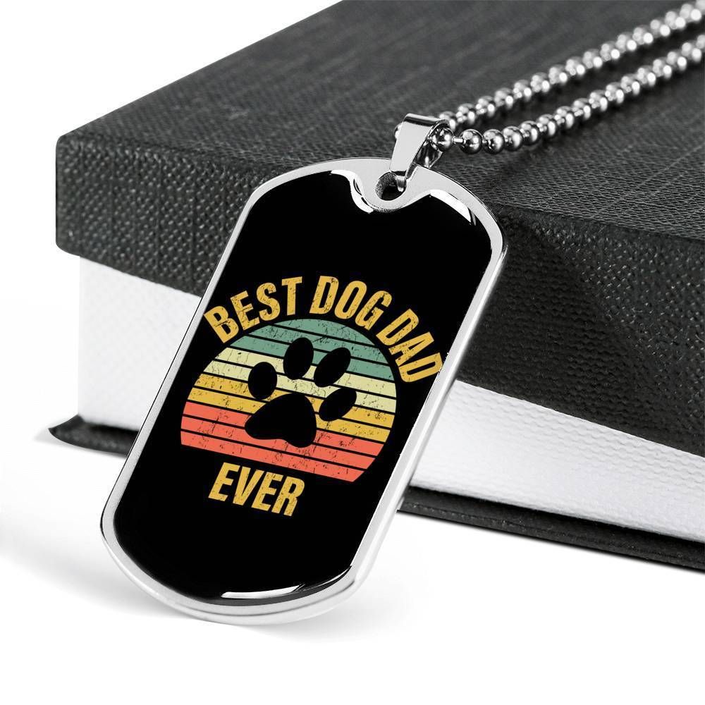 Dad Dog Tag Father's Day Gift, Custom Best Dog Dad Ever Dog Tag Military Chain Necklace For Dad Dog Tag