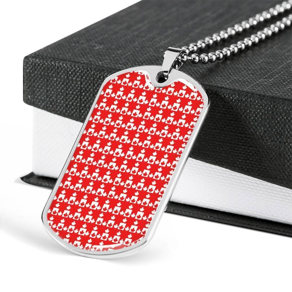 Dad Dog Tag Father's Day Gift, Custom Canada Red Dog Tag Military Chain Necklace Gift For Men Dog Tag