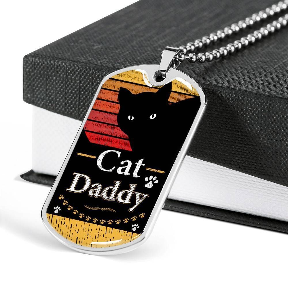Dad Dog Tag Father's Day Gift, Custom Cat Daddy Dog Tag Military Chain Necklace Dog Tag