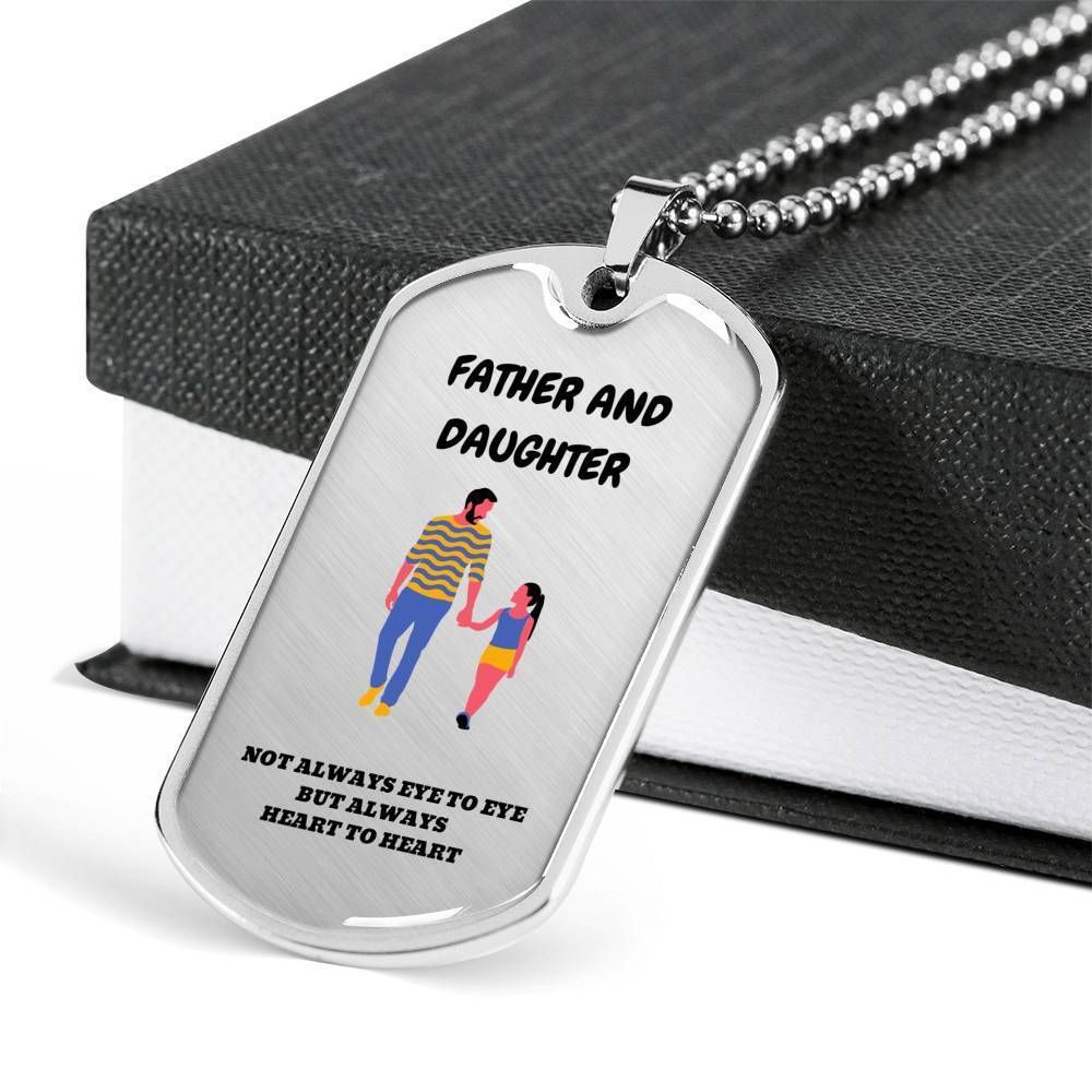 Dad Dog Tag Father's Day Gift, Custom Father And Daughter Dog Tag Military Chain Necklace Giving Men Dog Tag