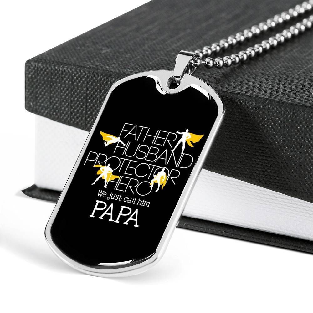 Dad Dog Tag Father's Day Gift, Custom Father Husband Protector Hero Dog Tag Military Chain Necklace For Dad Dog Tag
