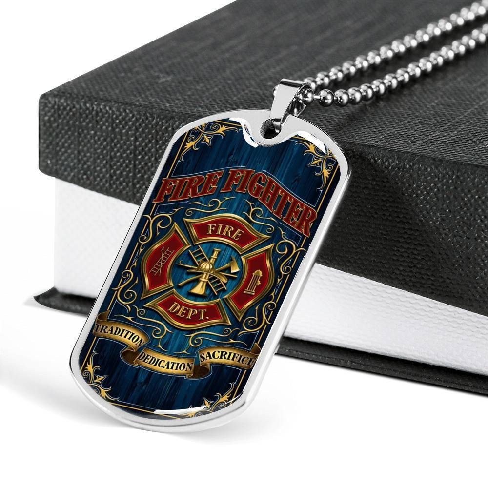 Dad Dog Tag Father's Day Gift, Custom Fire Fighter Dog Tag Military Chain Necklace For Firefighter Dog Tag