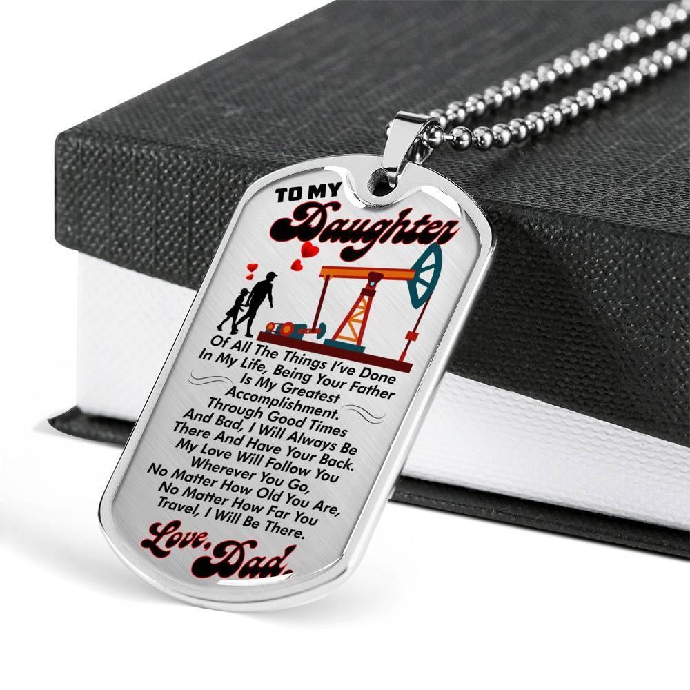 Dad Dog Tag Father's Day Gift, Custom Quote Love From Dad To Daughter Dog Tag Military Chain Necklace Dog Tag