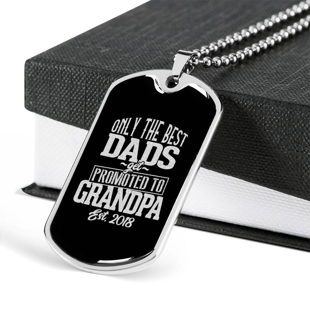 Dad Dog Tag Father's Day Gift, Custom The Best Dad Promoted To Grandpa Dog Tag Military Chain Necklace Dog Tag