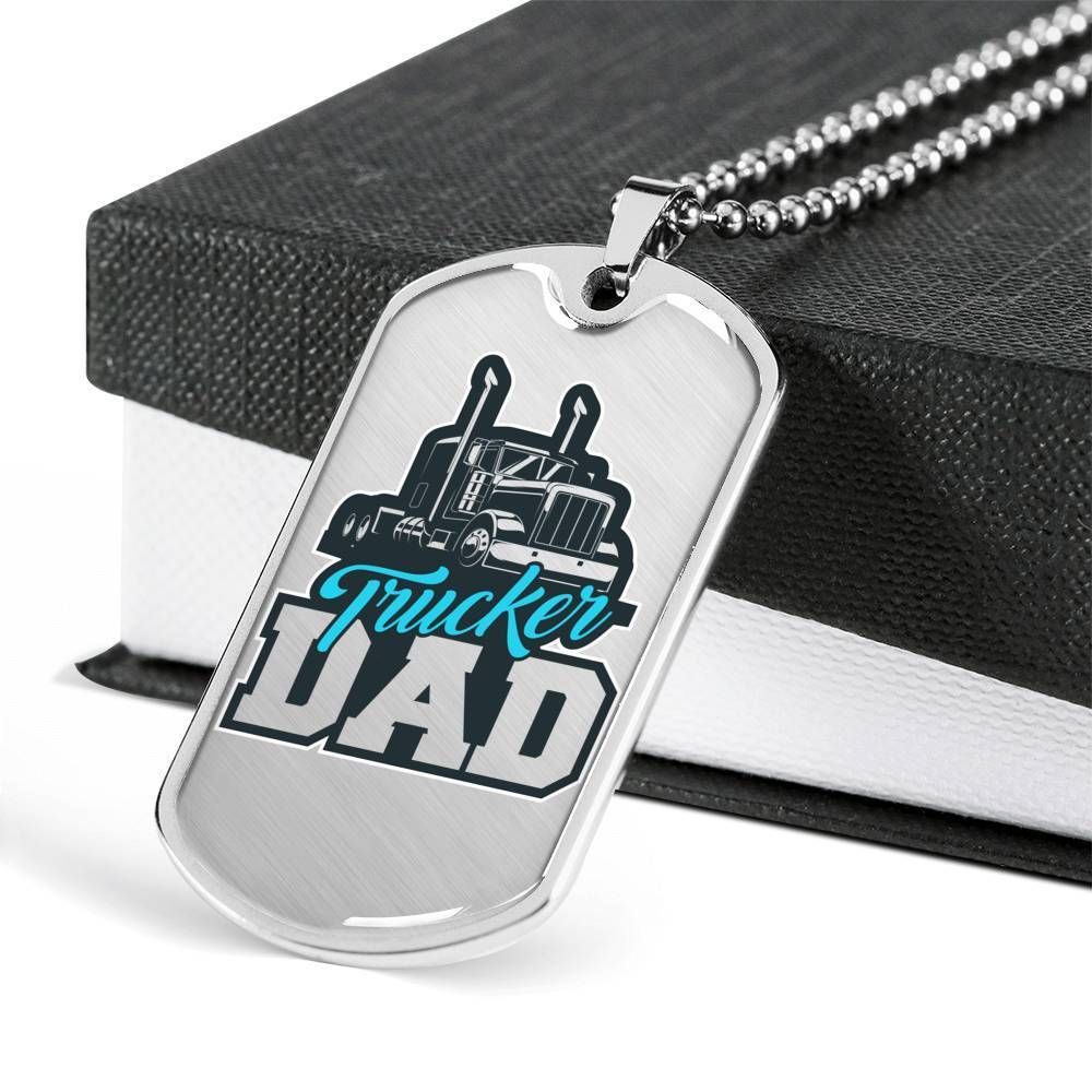 Dad Dog Tag Father's Day Gift, Custom Trucker Dad Dog Tag Military Chain Necklace Gift For Men Dog Tag