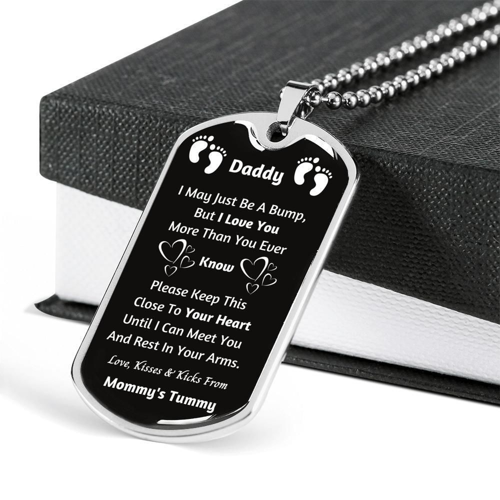 Dad Dog Tag Father's Day Gift, Custom Tummy Giving Daddy Dog Tag Military Chain Necklace I Love You Dog Tag