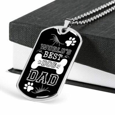 Dad Dog Tag Father’s Day Gift, Custom World’s Best Dog Dad Dog Tag Military Chain Necklace Giving Dad Dog Tag