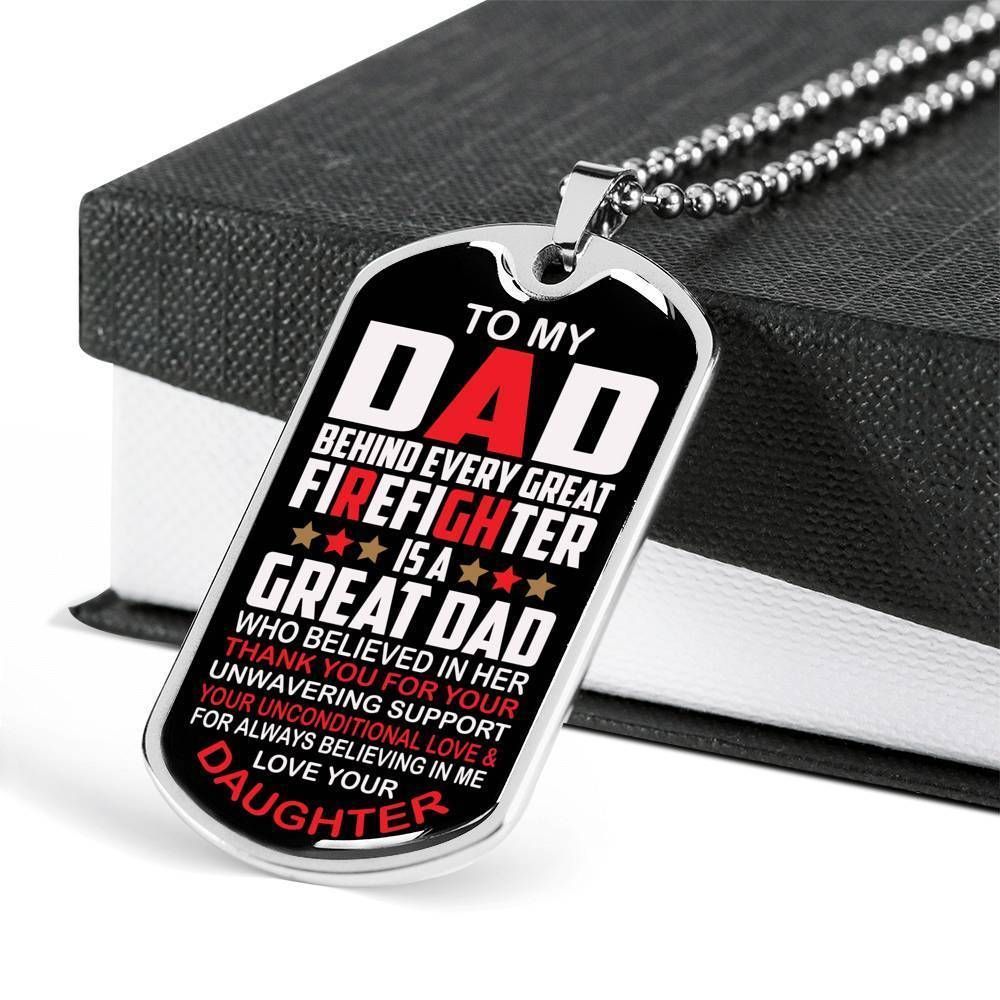 Dad Dog Tag Father's Day Gift, Firefighter Dog Tag Military Chain Necklace, Gift For Dad From Daughter Dog Tag