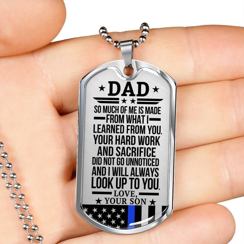 Dad Dog Tag Father's Day Gift, Gift For Dad Dog Tag Military Chain Necklace Look Up To You Dog Tag-1