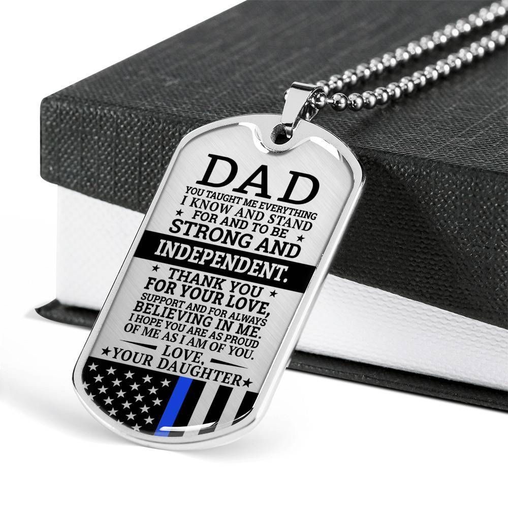 Dad Dog Tag Father's Day Gift, Gift For Dad Dog Tag Military Chain Necklace Strong And Independent Dog Tag