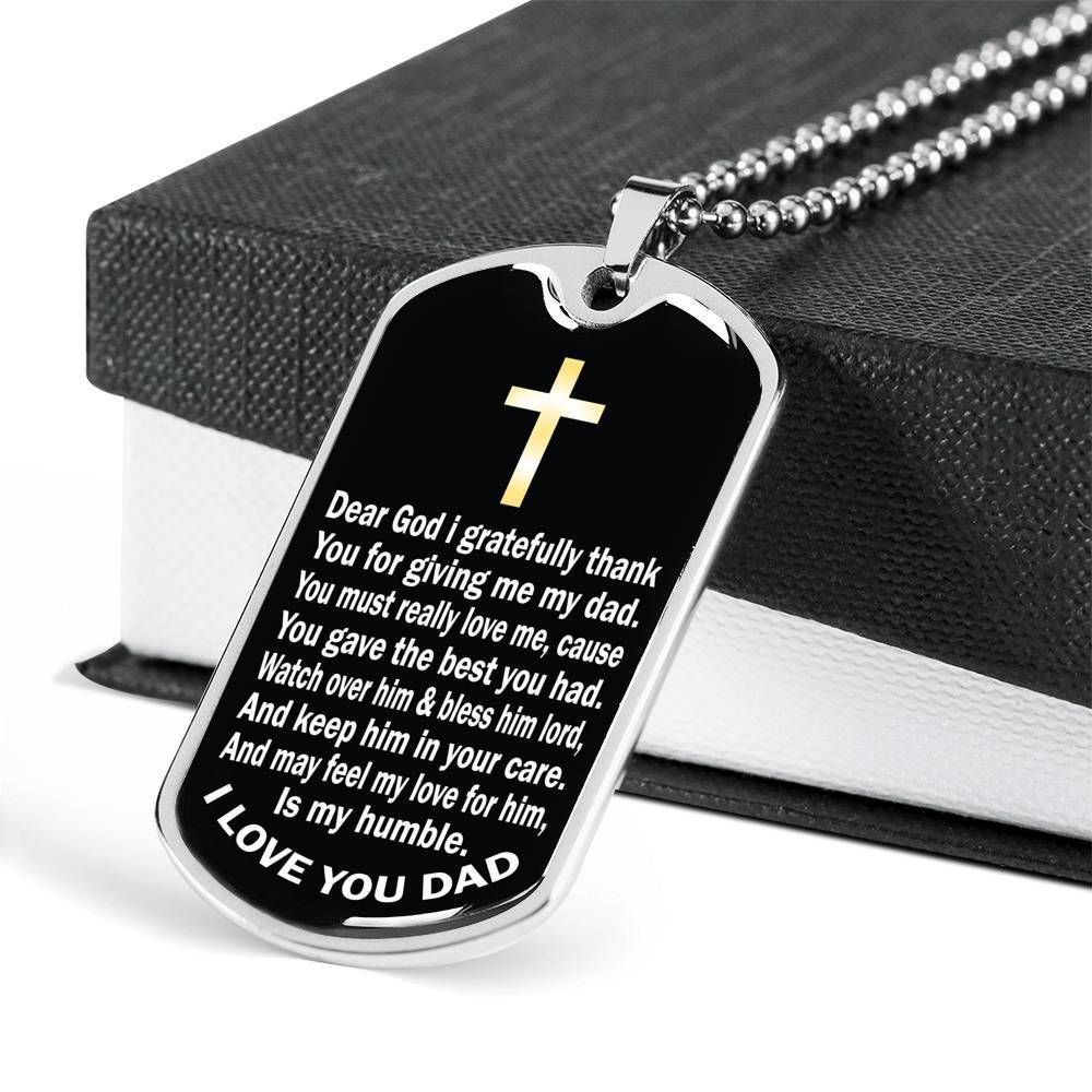 Dad Dog Tag Father's Day Gift, God For Giving Me My Dad Dog Tag Military Chain Necklace For Dad Dog Tag