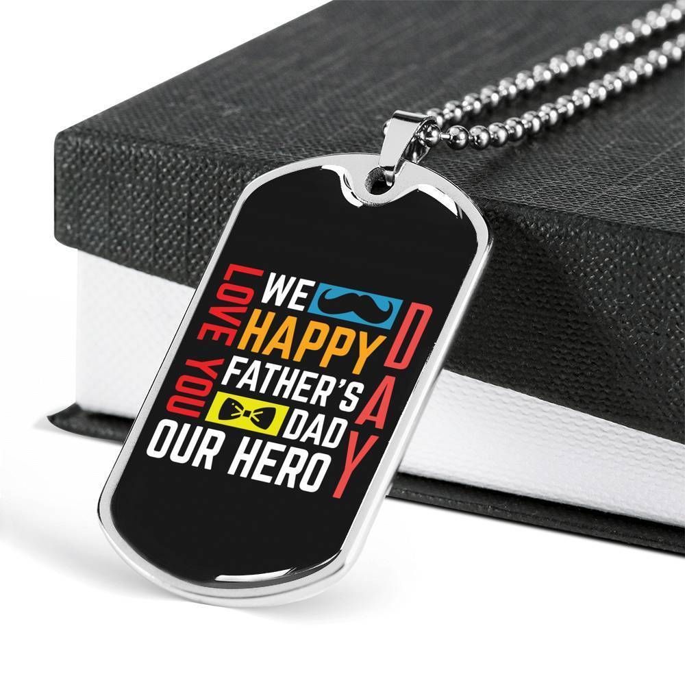 Dad Dog Tag Father's Day Gift, Happy Father's Day Dog Tag Military Chain Necklace Gift For Dad Dog Tag