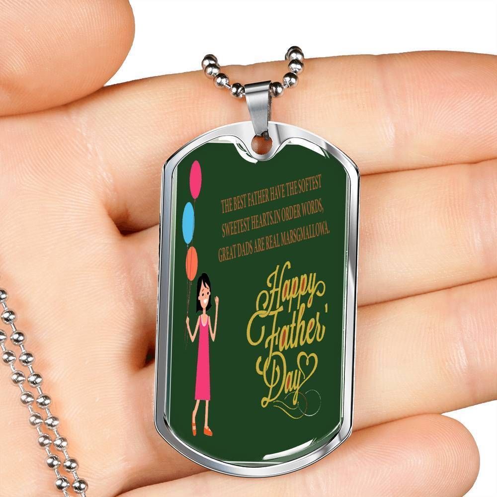 Dad Dog Tag Father's Day Gift, Happy Father's Day Green Dog Tag Military Chain Necklace For Dad Dog Tag