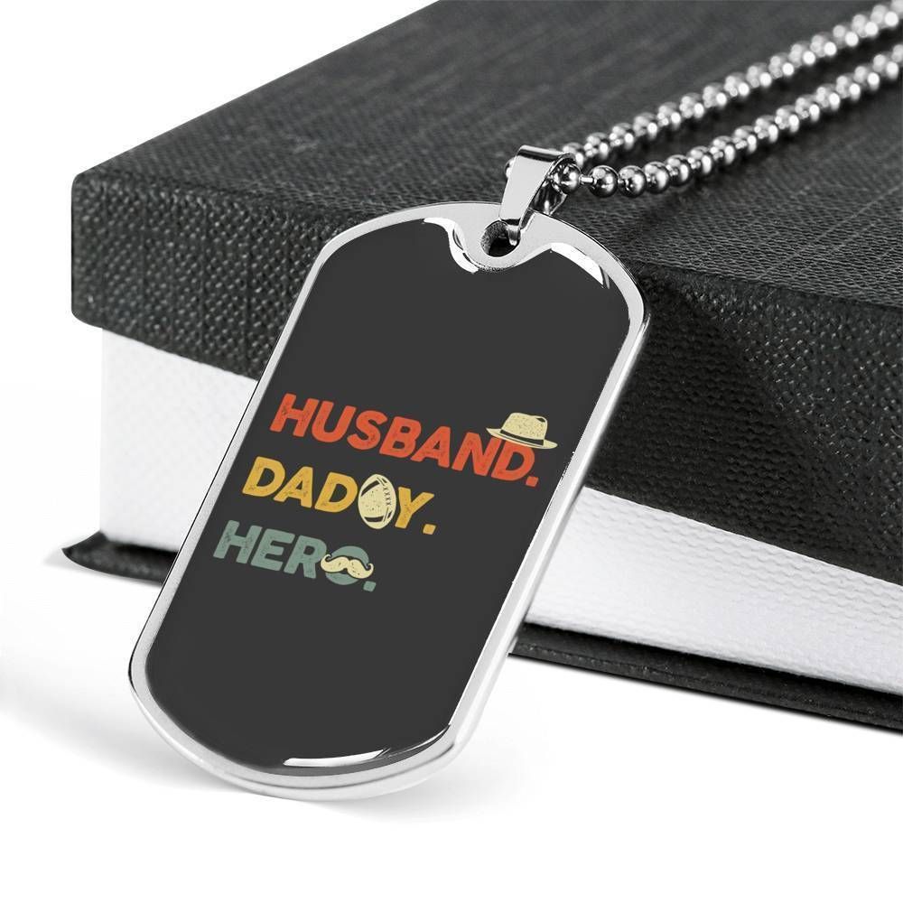 Dad Dog Tag Father's Day Gift, Husband Daddy Hero Dog Tag Military Chain Necklace For Dad Dog Tag