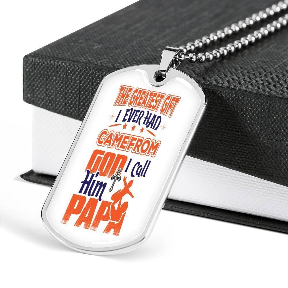 Dad Dog Tag Father's Day Gift, I Call Him Papa Dog Tag Military Chain Necklace For Dad Dog Tag