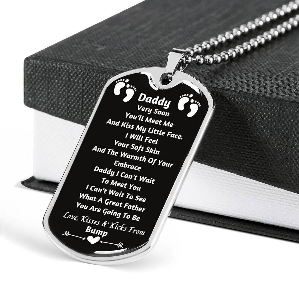 Dad Dog Tag Father's Day Gift, I Can't Wait To Meet You Dog Tag Military Chain Necklace Gift For Daddy Dog Tag