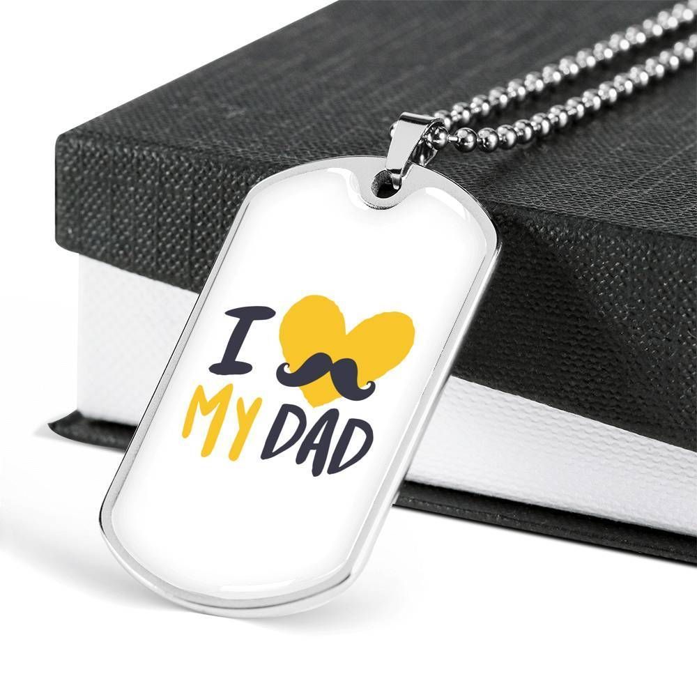 Dad Dog Tag Father's Day Gift, I Love My Dad Forever Dog Tag Military Chain Necklace Gift For Dad Dog Tag