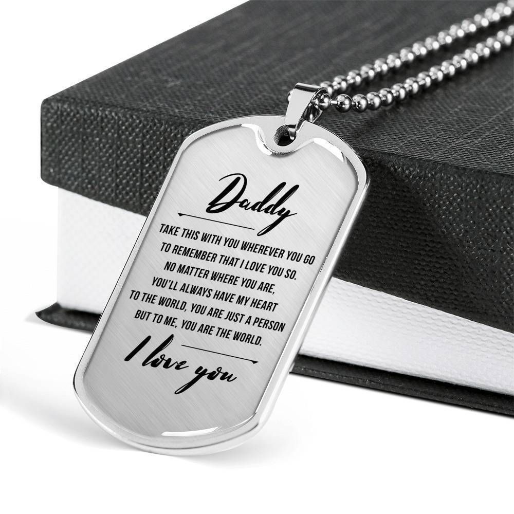 Dad Dog Tag Father's Day Gift, I Love You Dog Tag Military Chain Necklace Gift For Dad Dog Tag