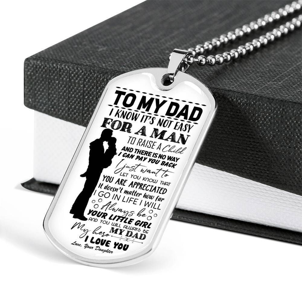 Dad Dog Tag Father's Day Gift, It's Not Easy For Man To Raise A Child Dog Tag Military Chain Necklace Gift For Dad