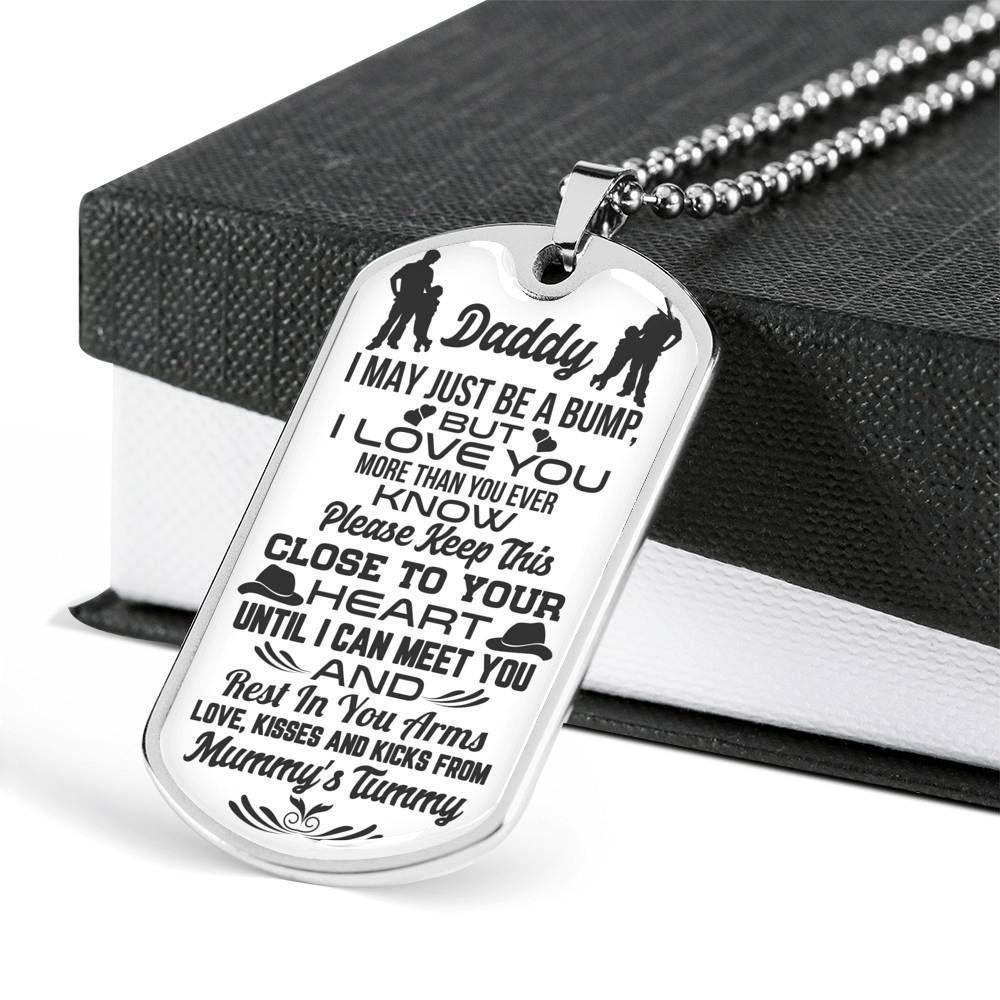 Dad Dog Tag Father's Day Gift, Keep This Close To Your Heart Dog Tag Military Chain Necklace Gift For Dad