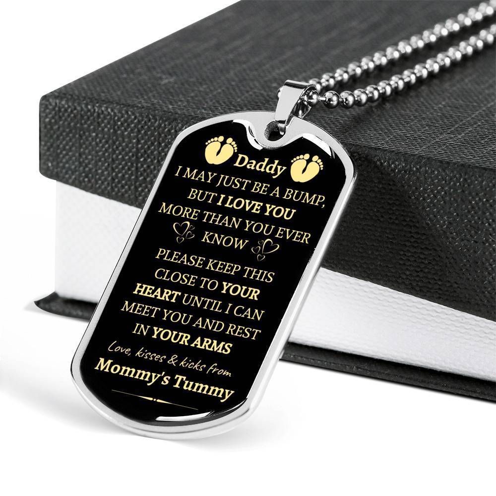 Dad Dog Tag Father's Day Gift, Keep This Close To Your Heart Dog Tag Military Chain Necklace Gift For Daddy