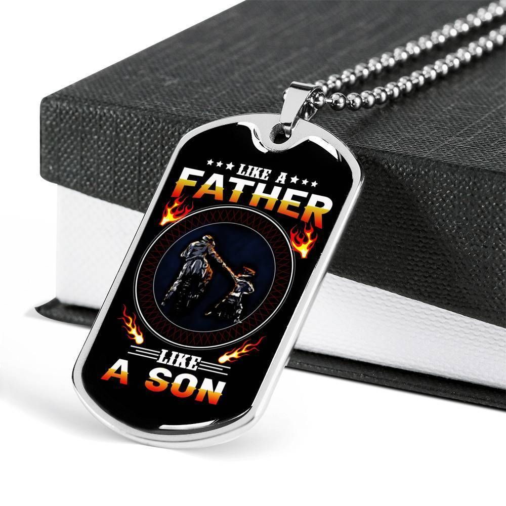 Dad Dog Tag Father's Day Gift, Like A Father Like A Son Dog Tag Military Chain Necklace Gift For Daddy