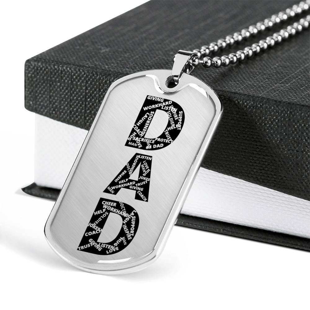 Dad Dog Tag Father's Day Gift, Listen Love Trust Dog Tag Military Chain Necklace For Dad Dog Tag