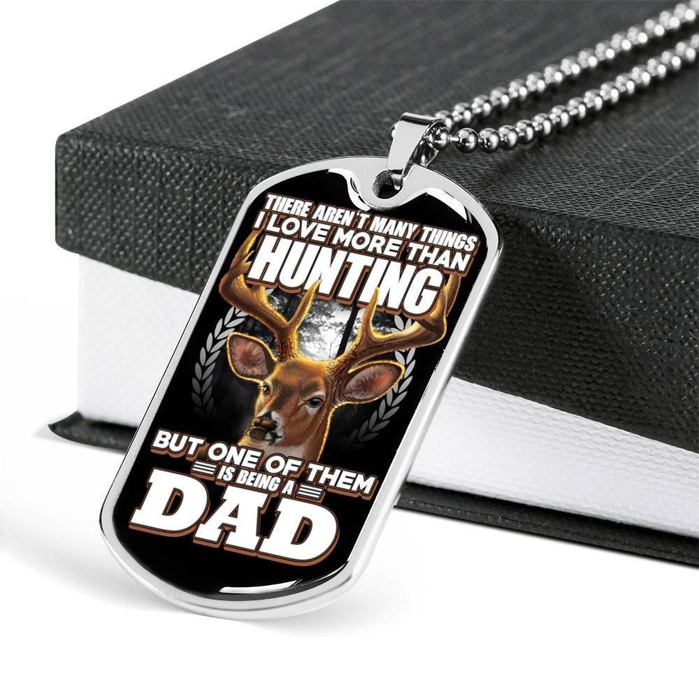 Dad Dog Tag Father's Day Gift, Love More Than Hunting Dog Tag Military Chain Necklace For Dad Dog Tag