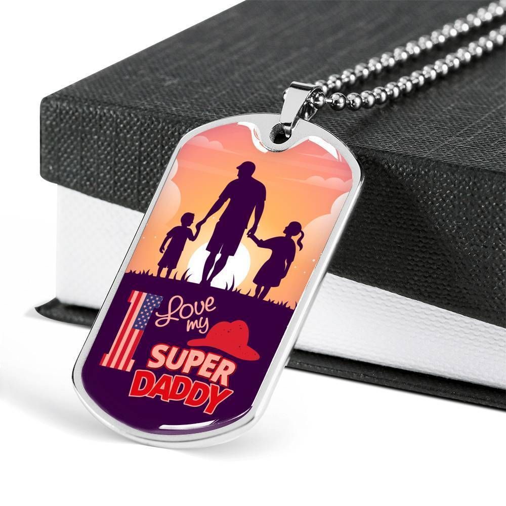 Dad Dog Tag Father's Day Gift, Love My Super Daddy Dog Tag Military Chain Necklace Gift For Men