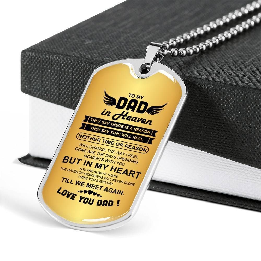 Dad Dog Tag Father's Day Gift, Love You Dad Dog Tag Military Chain Necklace For Angel Dad