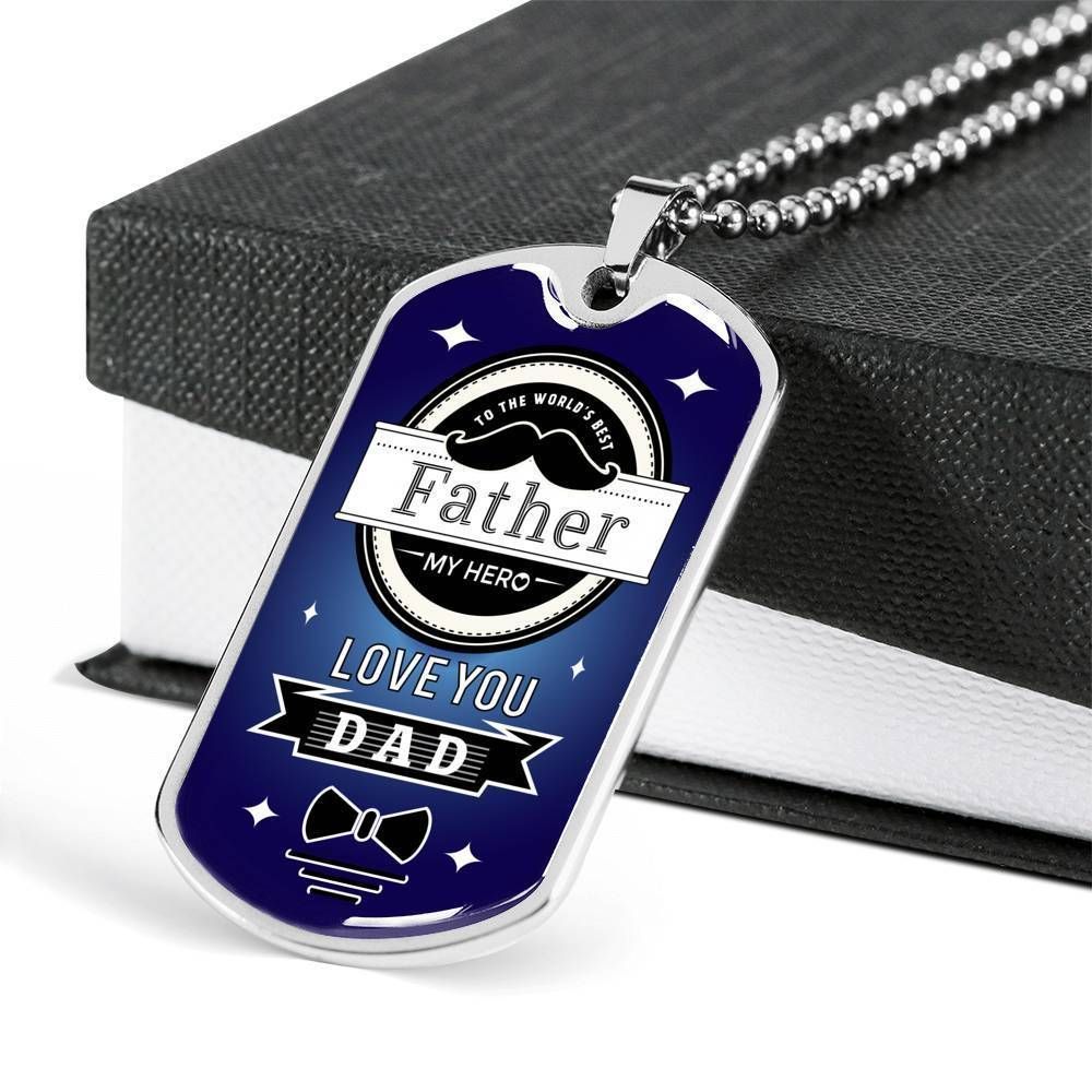 Dad Dog Tag Father's Day Gift, Love You Dad My Hero Giving Dad Dog Tag Military Chain Necklace