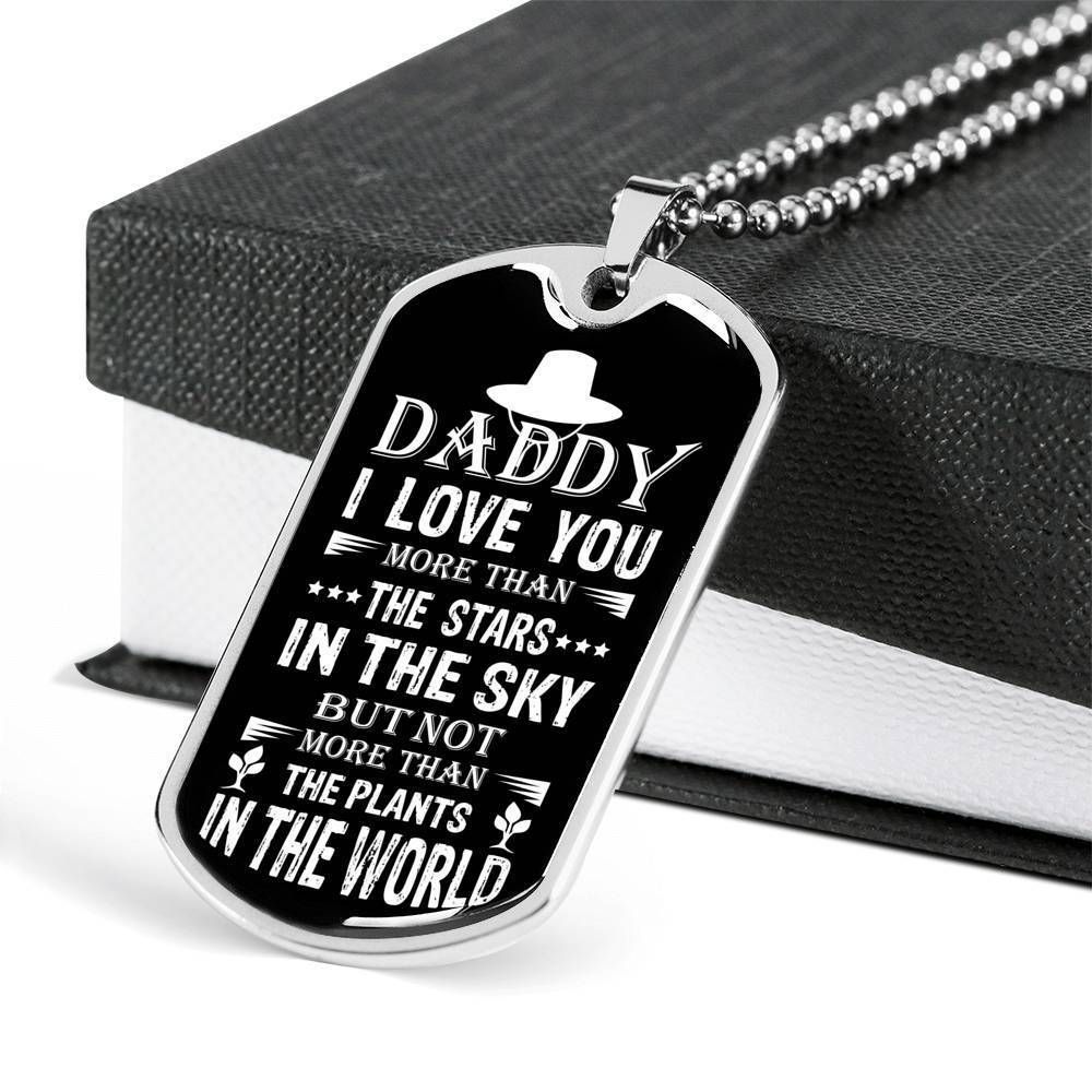 Dad Dog Tag Father's Day Gift, Love You More Than The Stars In The Sky Dog Tag Military Chain Necklace For Dad