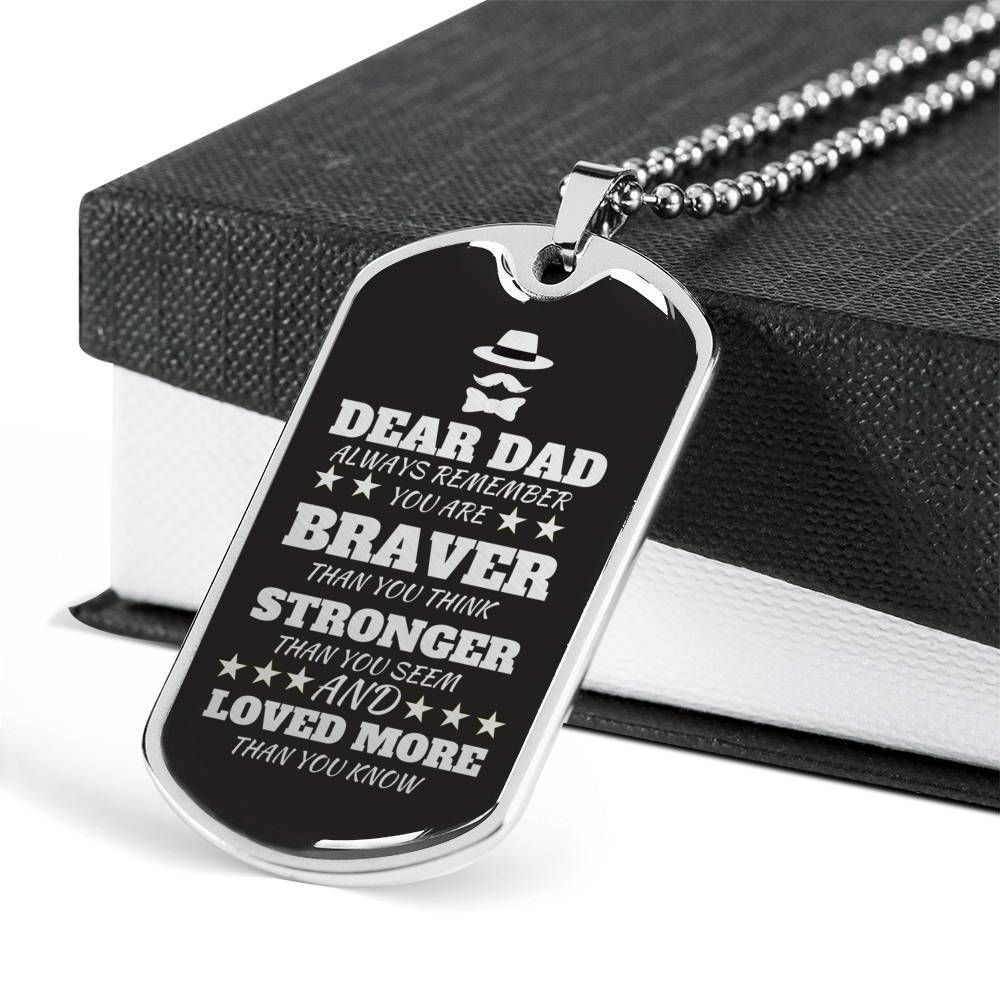 Dad Dog Tag Father's Day Gift, Loved More Than You Know Dog Tag Military Chain Necklace For Dad