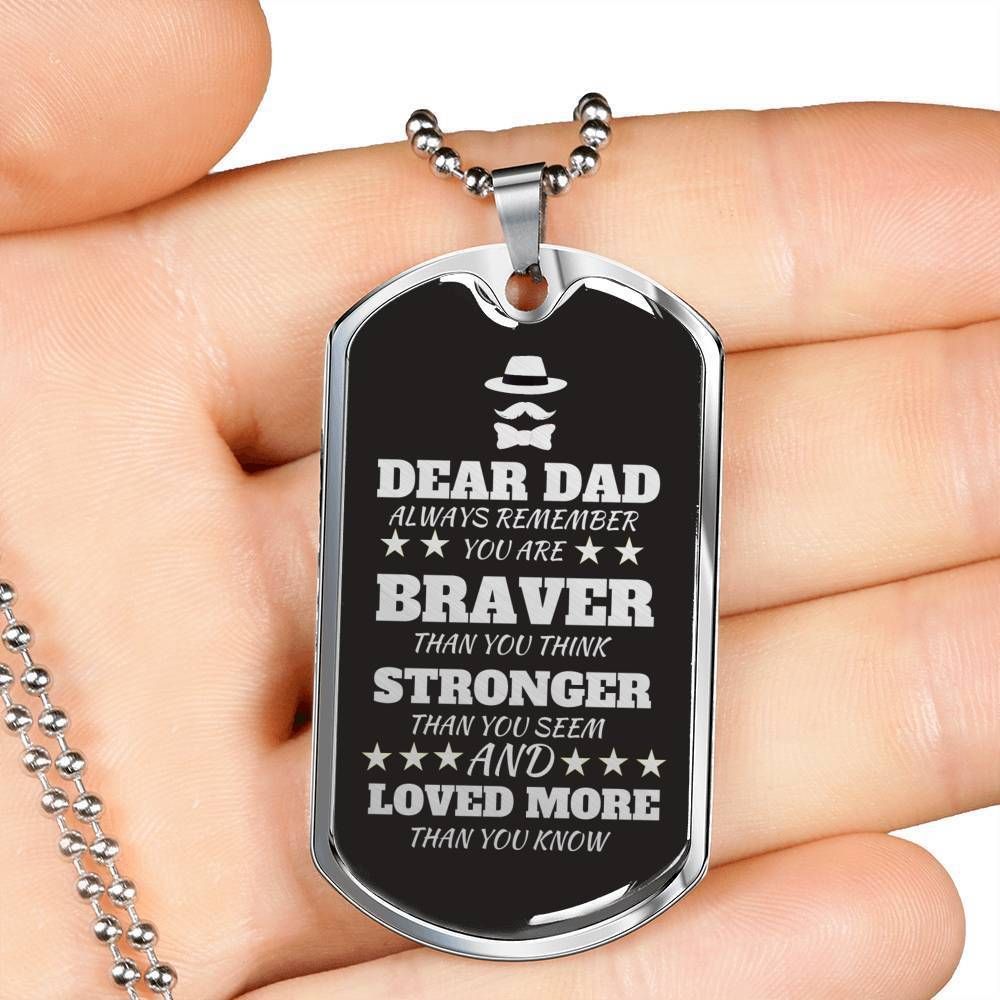 Dad Dog Tag Father's Day Gift, Loved More Than You Know Dog Tag Military Chain Necklace For Dad Dog Tag