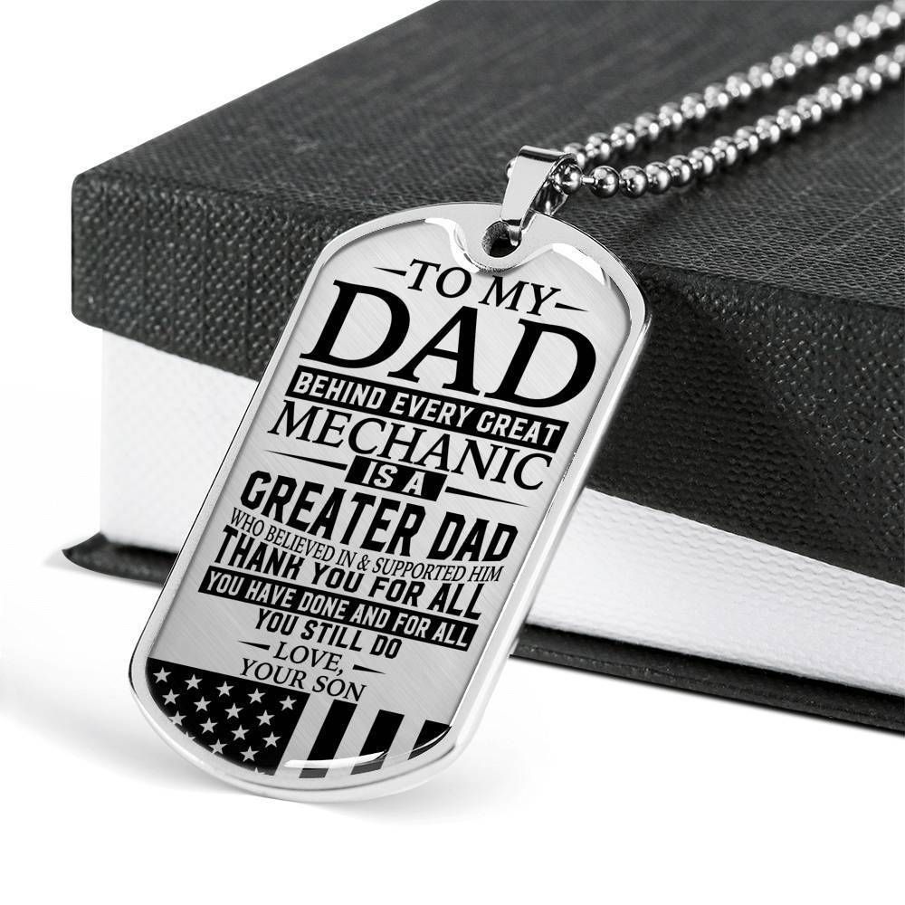 Dad Dog Tag Father's Day Gift, Mechanic's Dad - Thank You For All You Do - Love Son Dog Tag Military Chain Necklace Custom Engraved